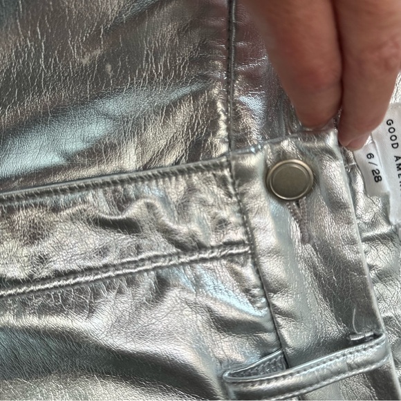 Good American Icon Silver Metallic Faux Leather Pants distressed size 6/28 - Picture 7 of 9